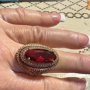 Elegant Gold and Red Statement Ring